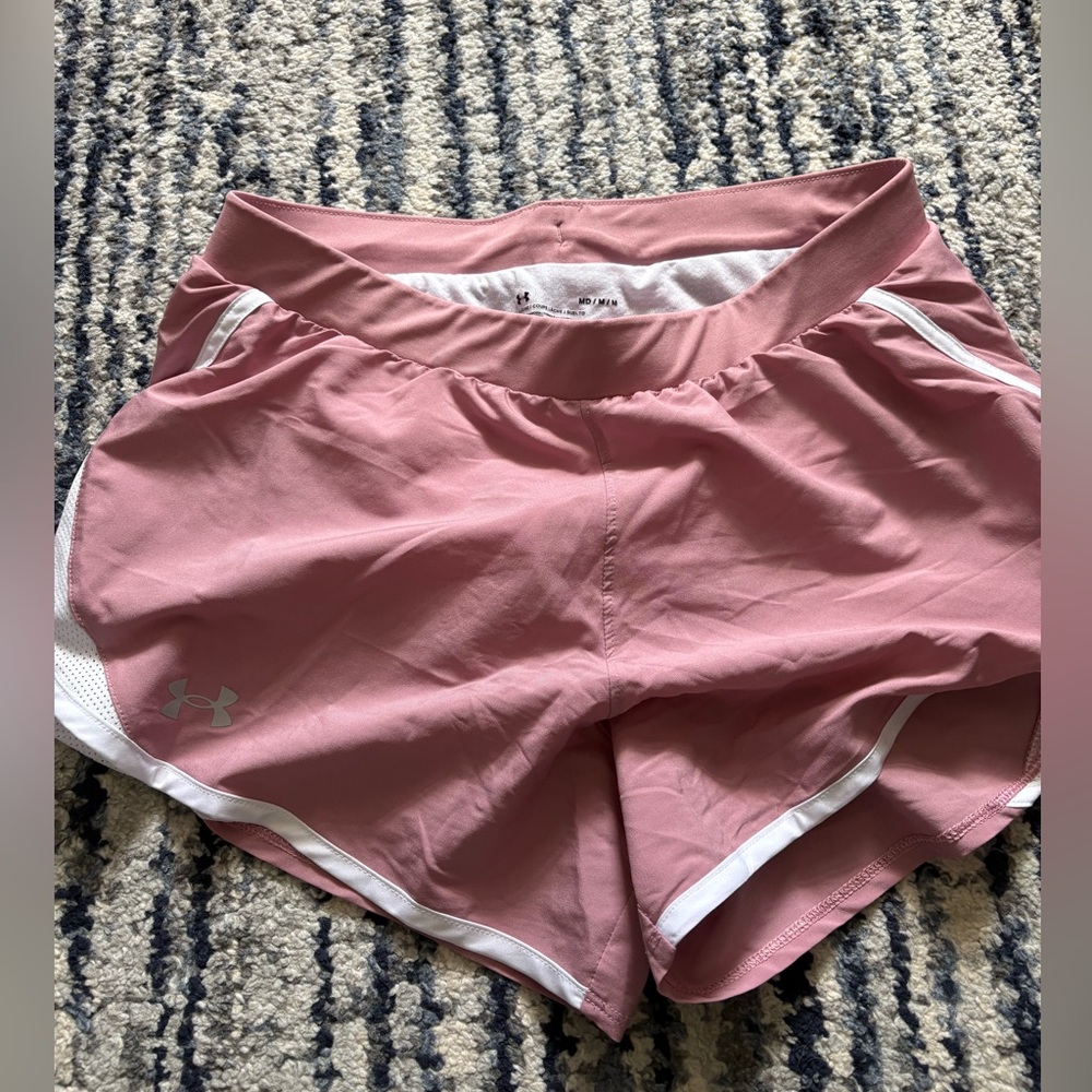 Under Armour Pink Athletic Running Shorts with White Trim